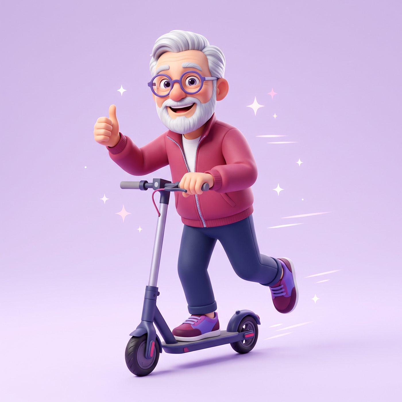 Senior souriant sur une trottinette électrique, pouce levé